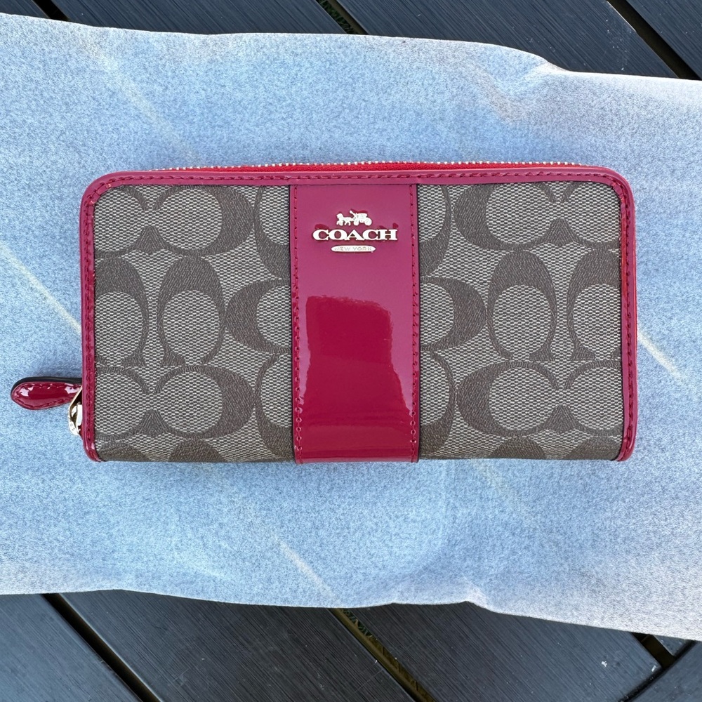 Coach Brown and Red Signature Wallet